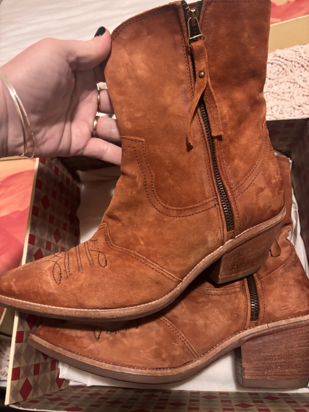 A.S.98 Women's Rust Suede Western Ankle Boots